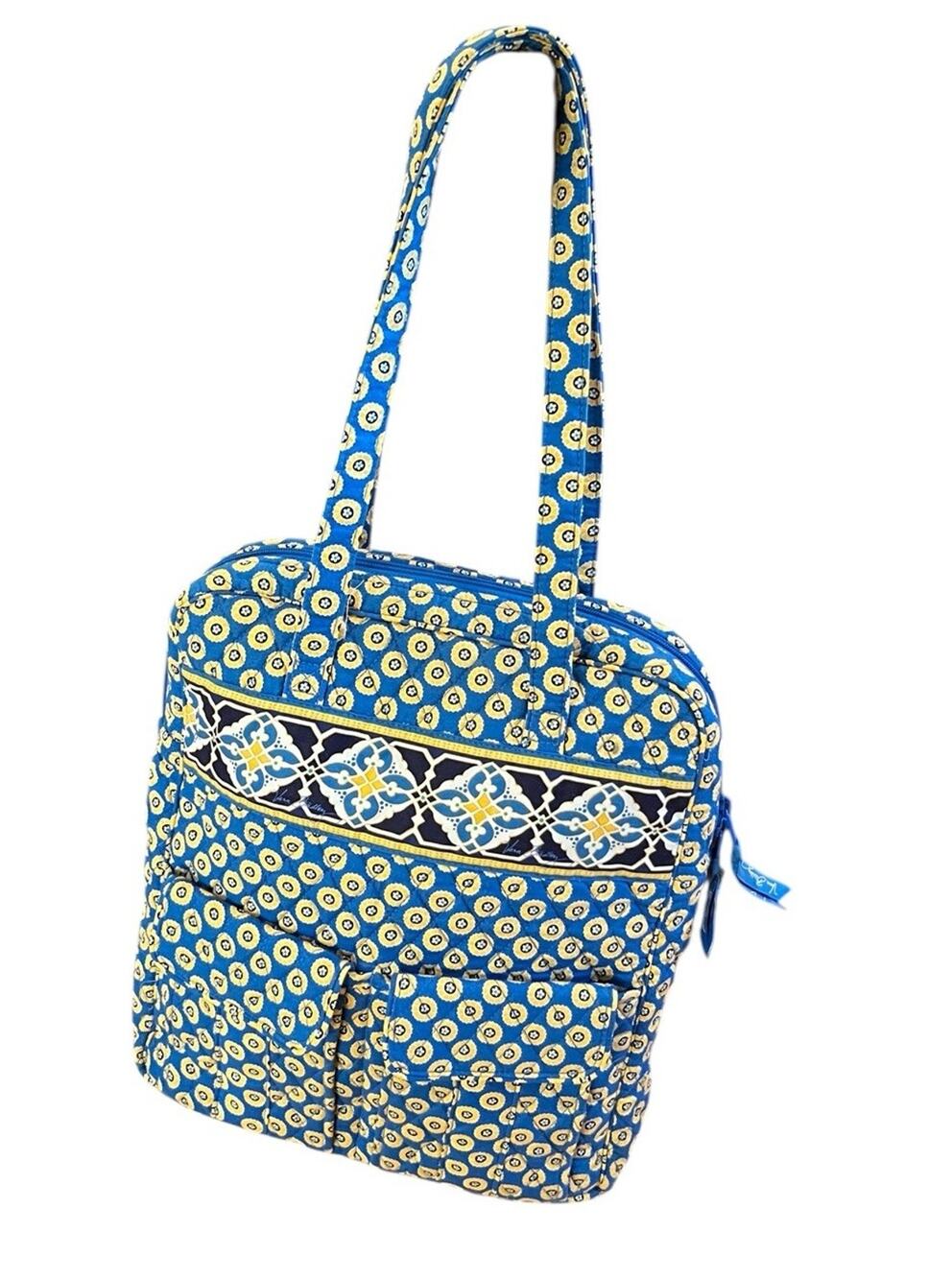 Vera Bradley Riviera Blue Tall Zip Tote Fabric Laptop Book Bag w/ Pockets Retire